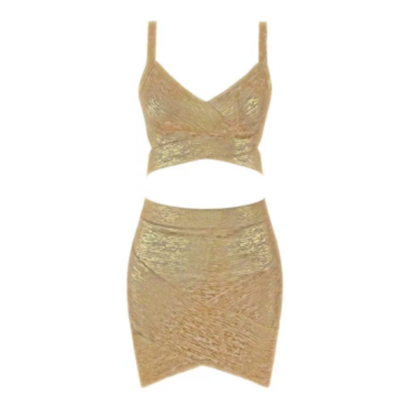 Camisole en tricot en or d\'été, ensemble de jupe enveloppant de la hanche